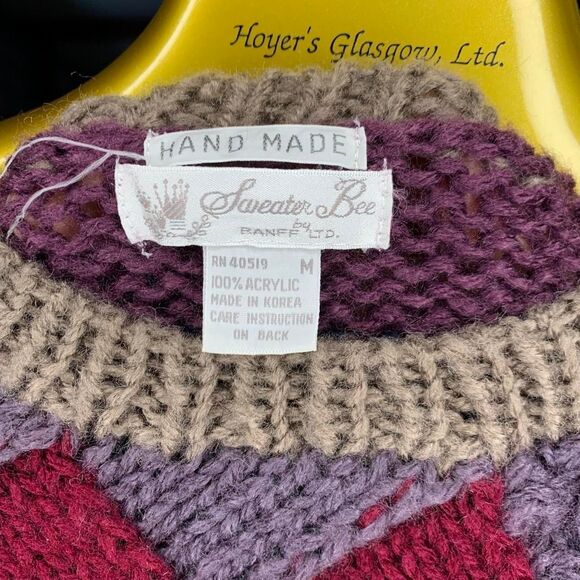 Vtg Handmade Knit Chunky Sweater Colorful Fun Funky Sweater Bee Size Medium - Picture 3 of 5